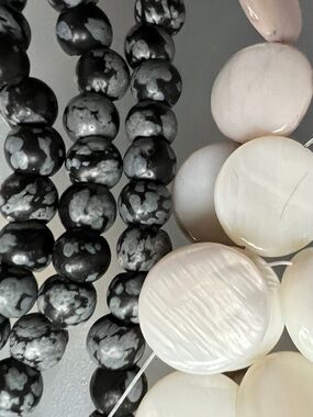 Snowflake Obsidian Beads-3 Strands 6mm & BONUS mother of pearl jewelry making